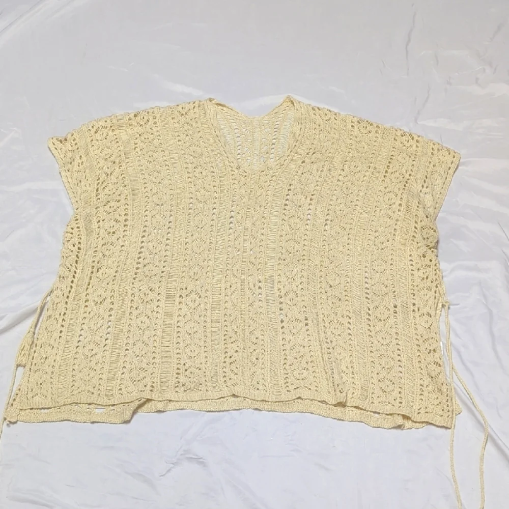 Cream Crochet Oversized Beach Swim Pool Coastal Cowgirl Poncho Cover Up